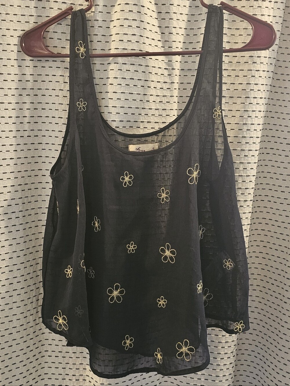 Hollister Black Tank with Gold Daisy Embroidery